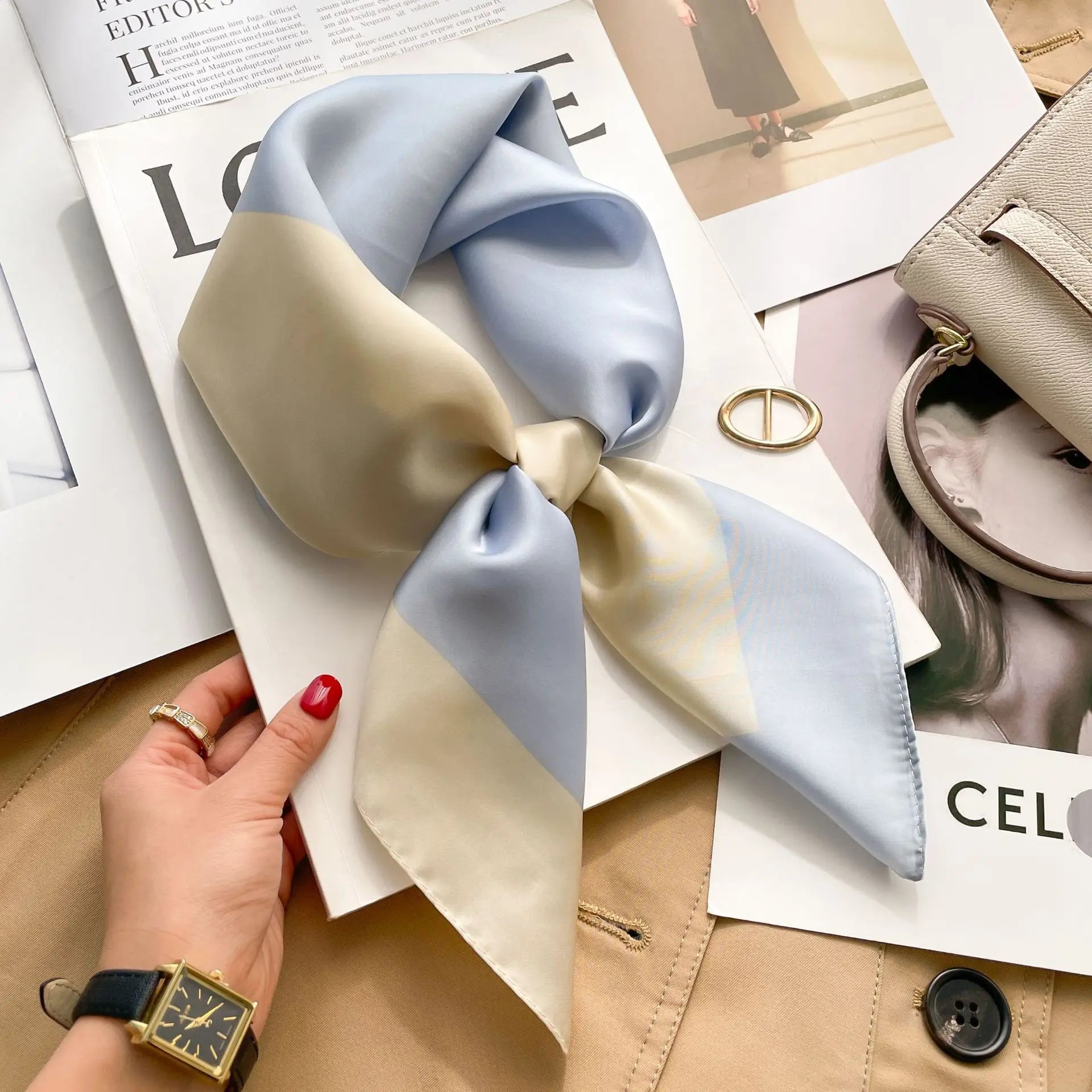 Elegant Square Silk Wrap for Hair, Neck, and Styling Accents